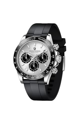 メンズ腕時計 クロノグラフ メテオライト文字盤モデル ラバーベルト 機械式クォーツ 日本製ムーブメント搭載 100M防水 スポーツ＆ビジネス兼用